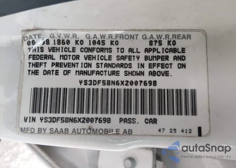 1999 Saab 9-3 Se from USA, damaged, VIN YS3DF58N6X2007698